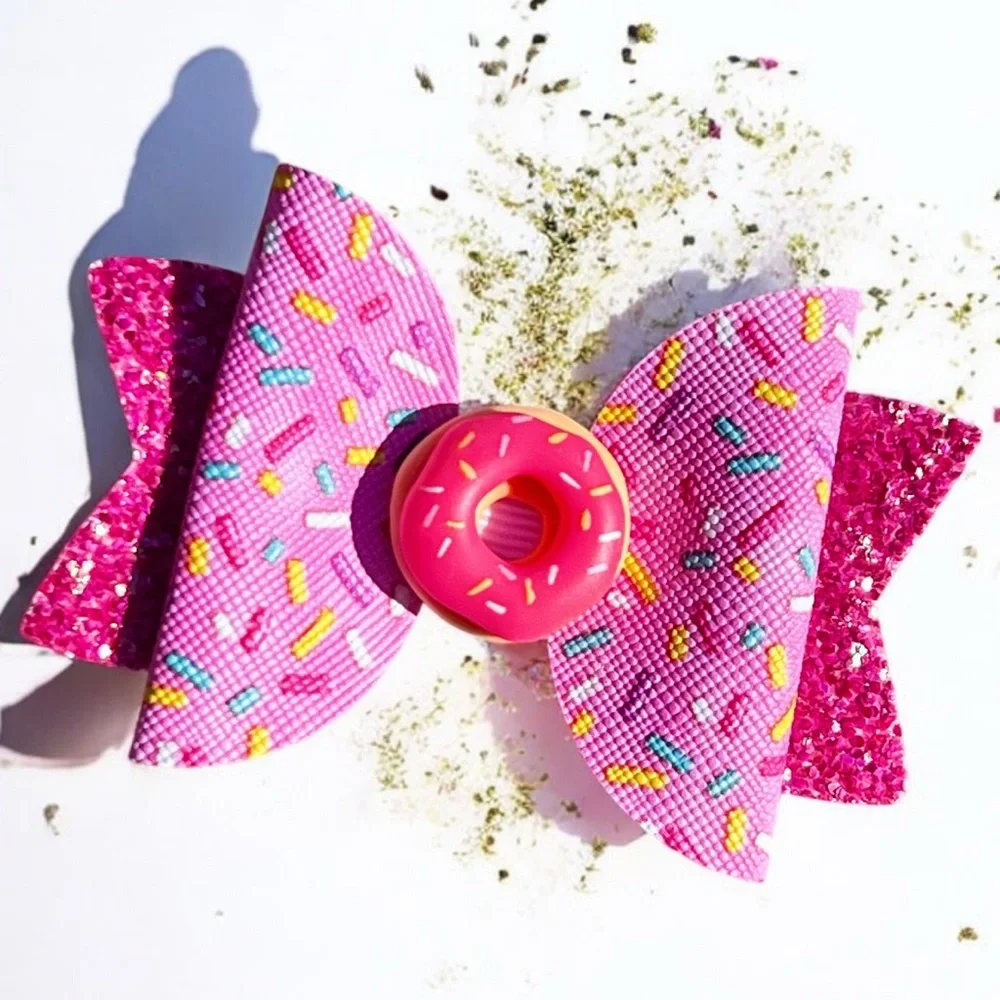 Faux Leather Donut 🍩 Hair Bows Handmade for kids